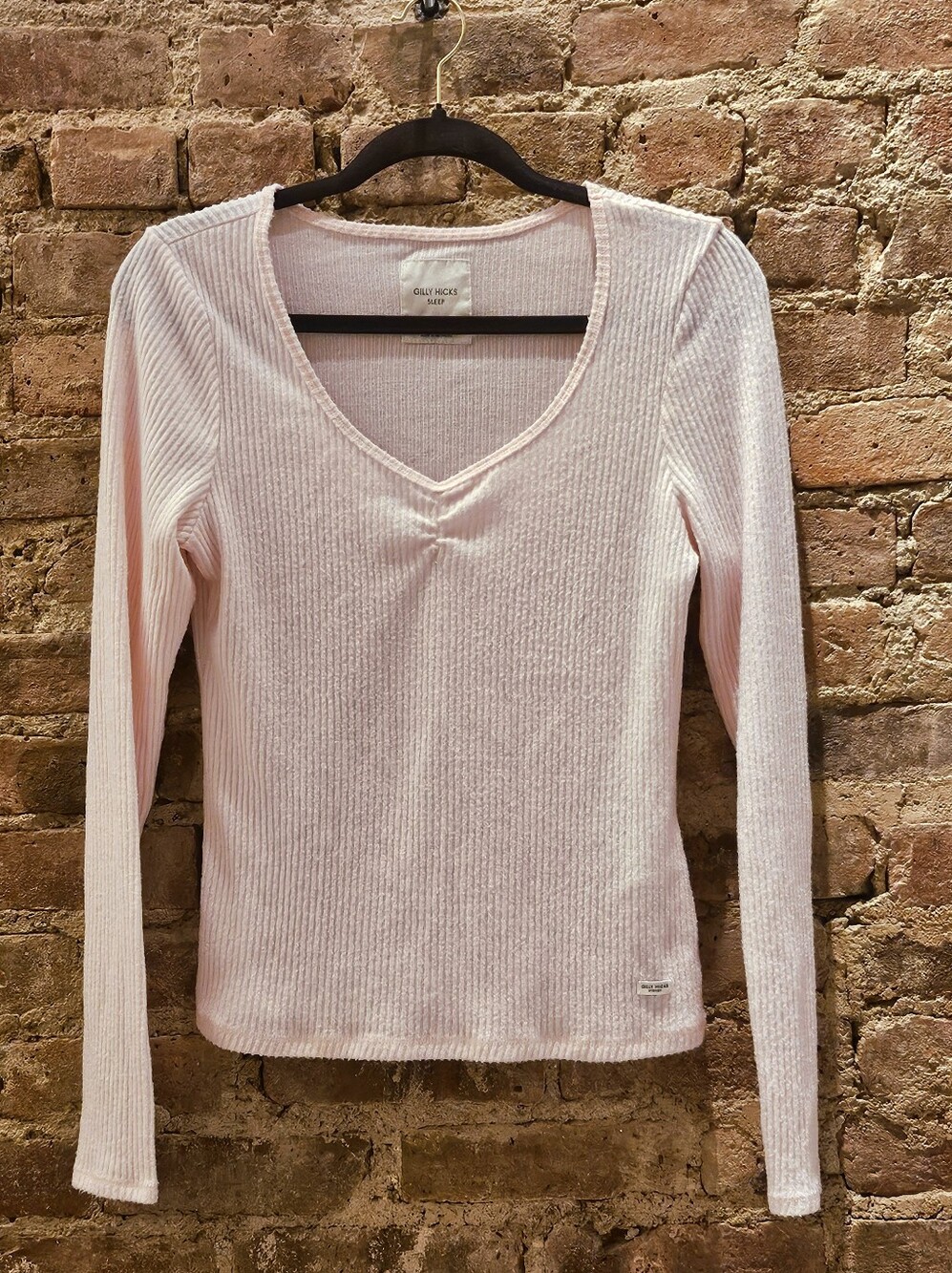 Gilly Hicks Ribbed V-Neck Long-Sleeve Sleep Top